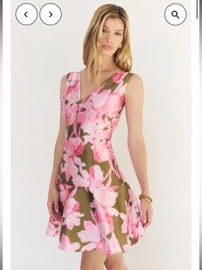 hutch maribel pink & green floral v-neck tiered ruffle hem mini dress small NEW